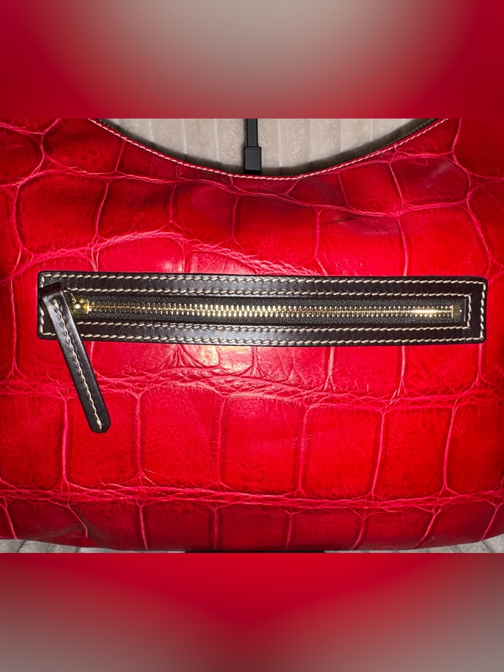 NWOT Dooney & Bourke Nile Red Croc Embossed Leather Shoulder Hobo Bag - Picture 7 of 11